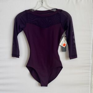 Child Y/Jr 3/4 Sleeve purple Leotard w/mesh
